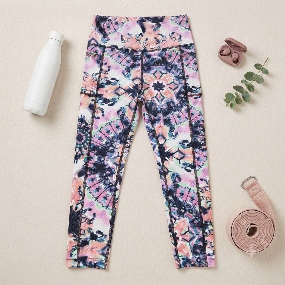 Bally Total Fitness Leggings Women Medium Pink Inked Mandala High Rise Yoga Gym